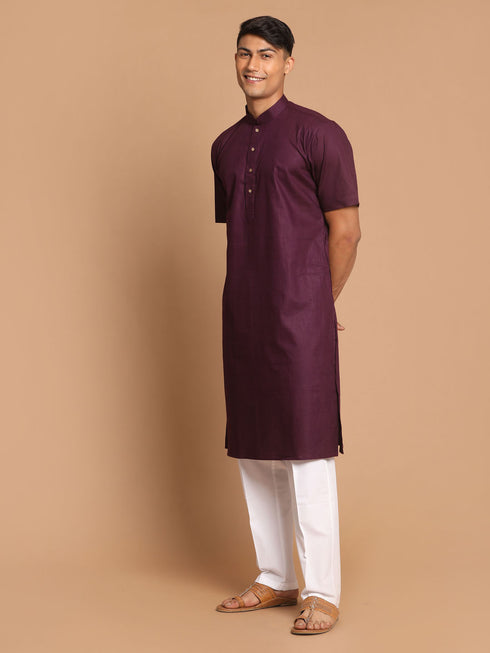 Men's Purple  Solid Kurta